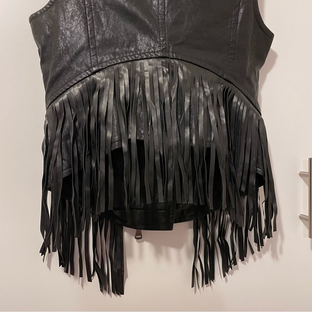 NWT Sisley The Rock Club Faux Leather Fringe Moto Vest Size XS - Picture 7 of 9